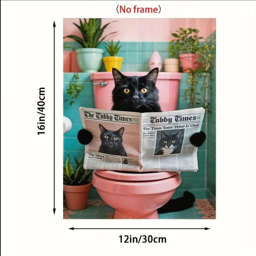 New Black Cat Bathroom Canvas Wall Art 12”x16” Unframed - Picture 4 of 5
